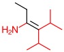 A carbon carbon double bond with red bonds identifying the priority substituents. On the left of the double bond the lower bond is red and goes to an NH2 group. On the right side of the double bond both bonds are red. The upper bond is red and goes to a CH(CH3)2 group. The lower bond is red and goes to a CH(CH3)2 group.