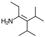 A chain of 6 carbon atoms with a double bond between carbons 3 and 4. Carbon 3 has a bond to an NH2 group and carbon 4 has a bond to 2 CH-(CH3)2 groups.