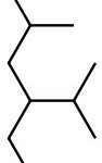 A line structure drawing that has a 6 carbon chain with 1 line connected to 2 branched lines off carbon 3 and 1 line off carbon 5.