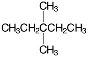 A condensed molecular formula showing CH3-CH2-C-CH2-CH3 with a line to each of the 2 CH3 groups off the middle carbon.