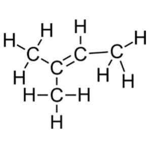 A CH3 group connected to a carbon with a CH3 off it and a double bond to another carbon, which is then bonded to another CH3 group.