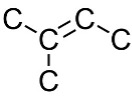 A chain of four carbons with the second carbon having a single bond to one terminal carbon and a double bond to the third carbon.