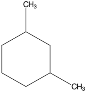 A 6 carbon ring with a methyl group off carbon 1 and 3