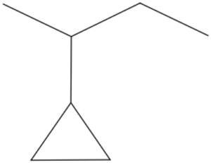 A 4 carbon chain with a branch to a 3 carbon ring off carbon 2