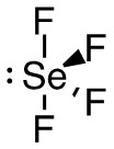 In the centre of the image are the letters "Se". Directly above and below "Se", are two lines connected to the letter "F". To the top right of "Se", the letter "F" is connected by solid, filled triangle and the bottom right of "Se" is connected to "F" by a diagonal line.